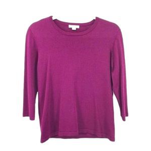 Erin London Shirt Womens Small Pink Purple Fuchsia Crew Neck Knit 3/4 Sleeve